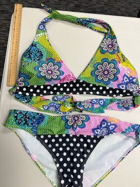 Kids Floral Mix Halter Bikini - Green/Pink/Black